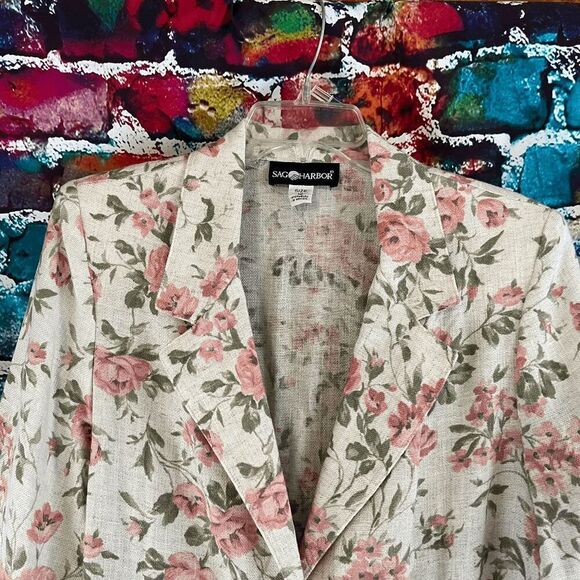 Vintage Oversized Longline Floral Linen Blend Blazer Jacket by Sag Harbor Size 1 - Picture 2 of 8